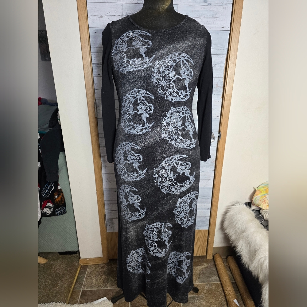 Gap Whimsigoth Black Silver Long Sleeve Maxi Dress